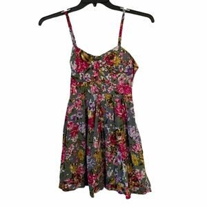 Poetry Gray Floral Padded Tie-Back Mini Dress